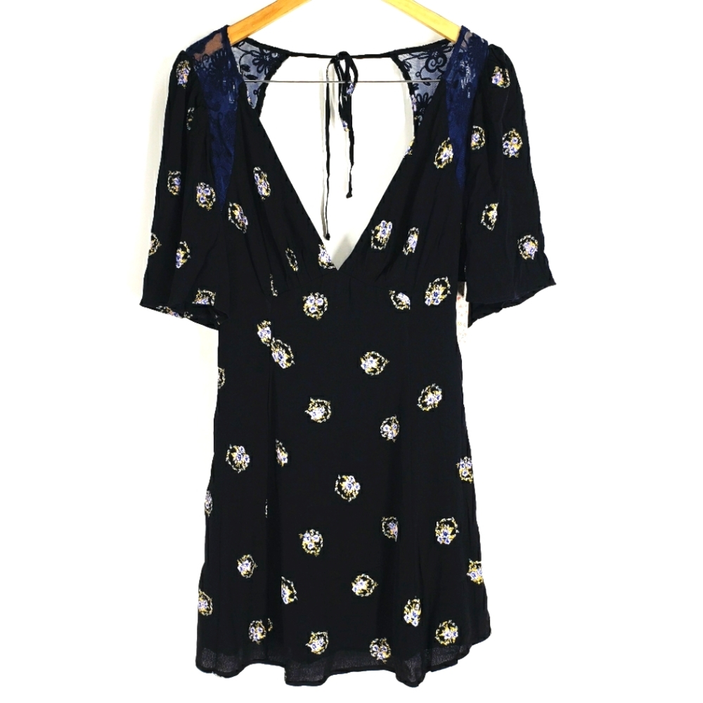 Free People Mockingbird Black Mini Dress New